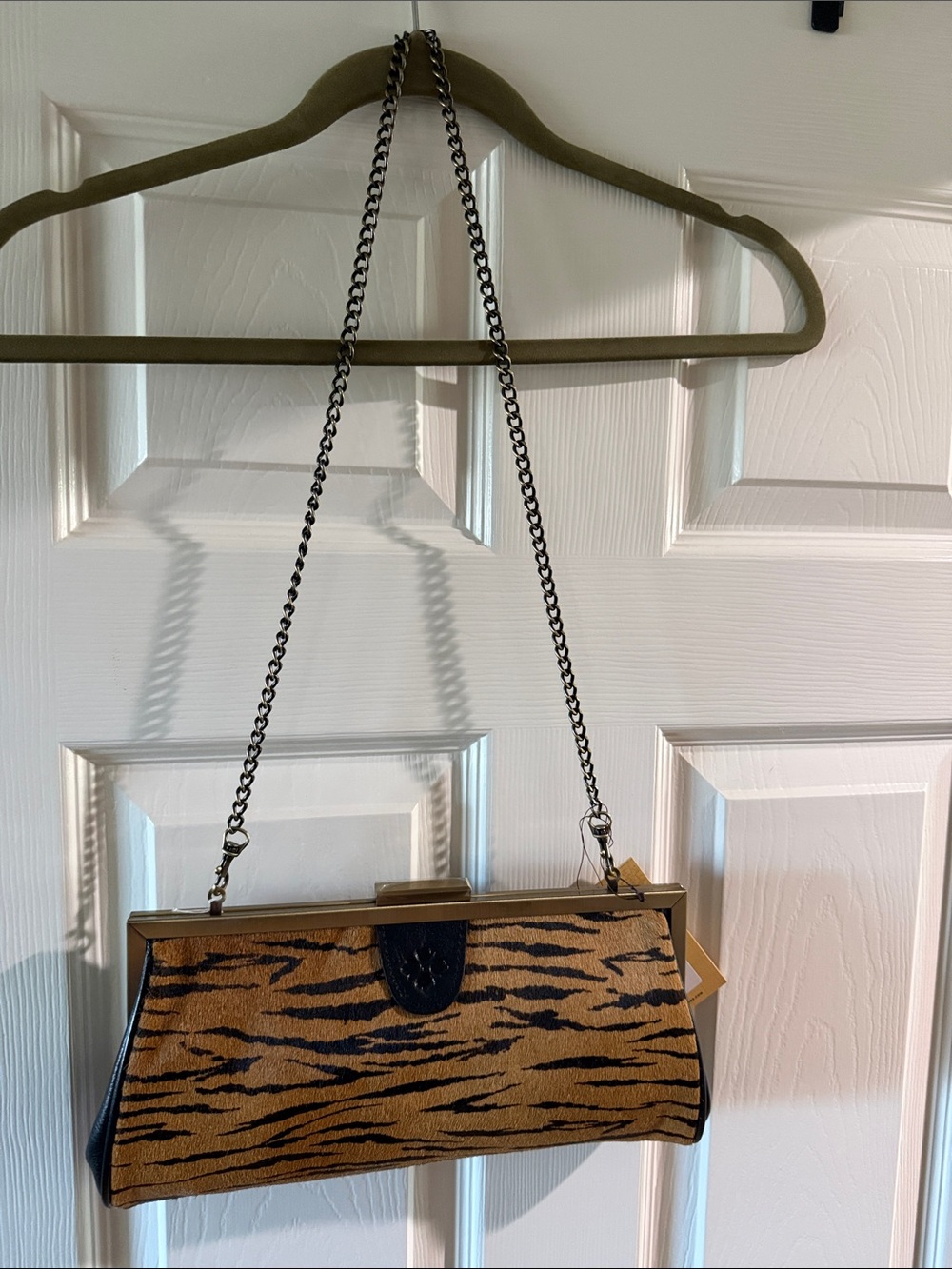 Patricia Nash Tiger-Print Chain Strap Clutch in Brown and Black